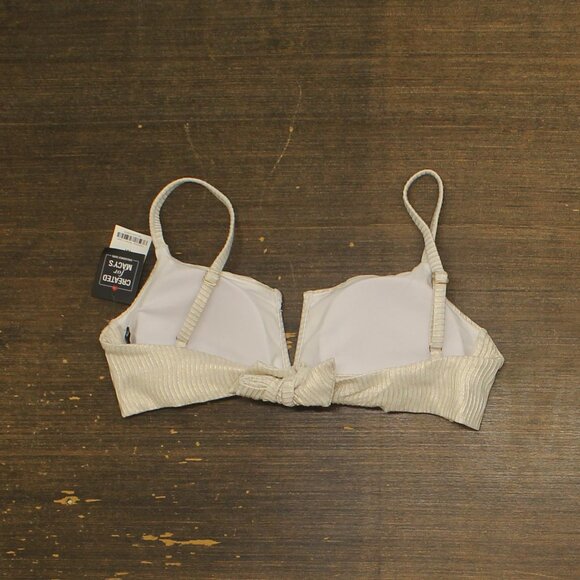 NWT Bar III Womens V-Wire Plunge-Neck Bralette Bikini Swim Top White Gold M - Picture 4 of 6